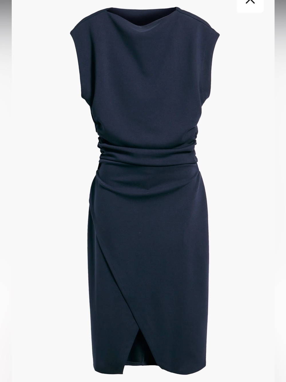 NWT Nordstrom Sz Med Navy Blue Ruched Funnel Neck Midi Work Casual Dress Ret $89 - Picture 5 of 15